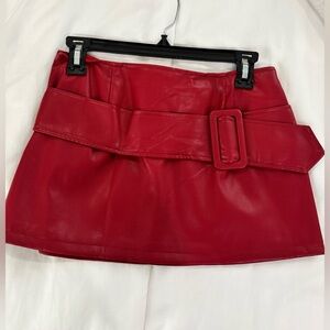 Red Faux Leather Mini Skirt with Belt